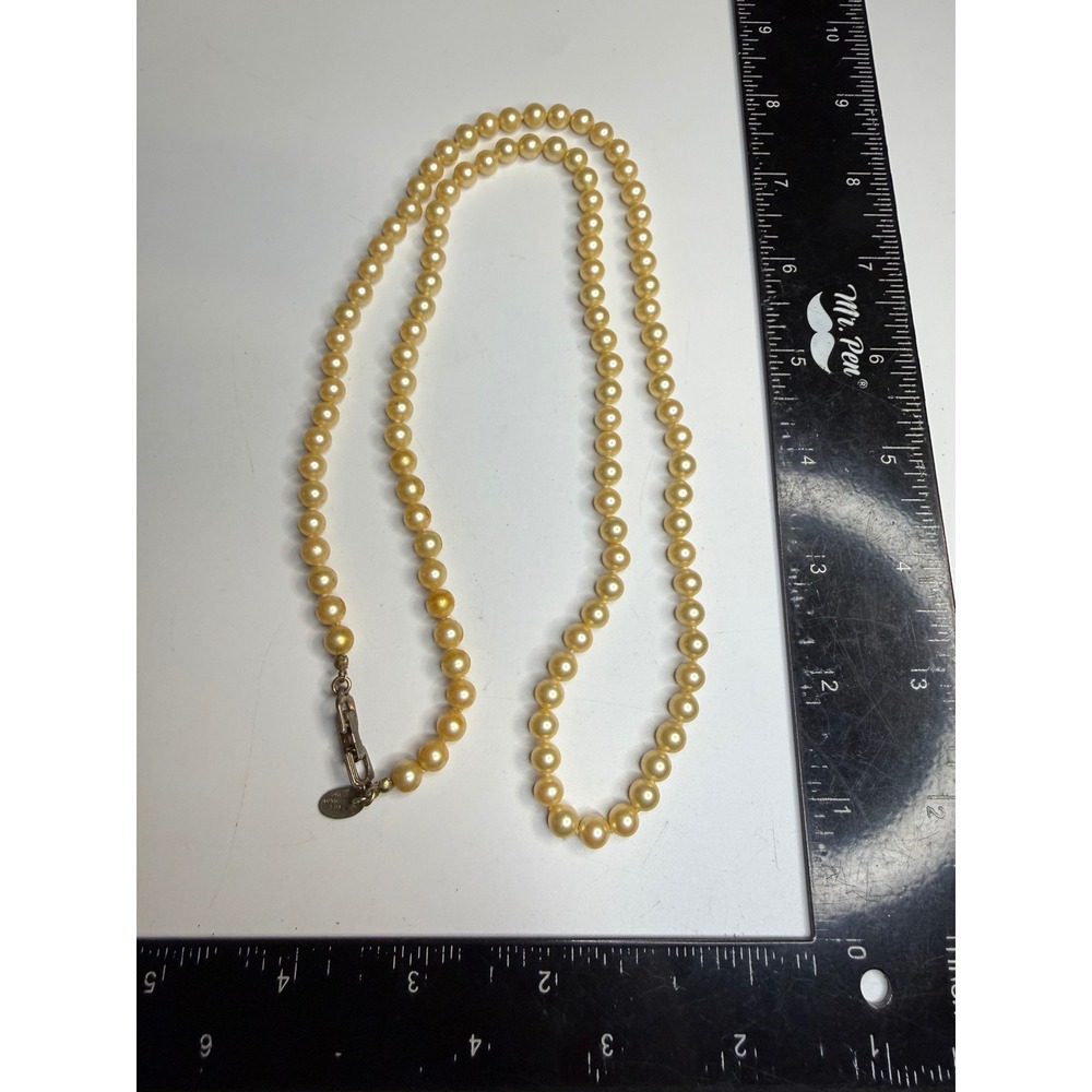 Les Bernard Inc Faux Pearl Necklace Hand Knotted Cream Single Strand 24 Inch